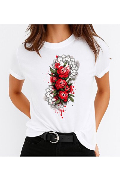 OEM Tricou damă 100% bumbac 3 flori roșii