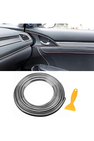 Modifiyum Trim Fitilli Araç Içi Ip Şerit Balık Sırtı Nikelajlı 5 Metre Krom Gri
