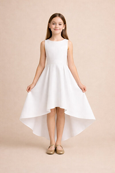 SUNEH Kız Çocuk Abiye Elbise – Asimetrik Kesim, Mezuniyet & Düğün Elbisesi