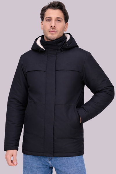 Gizrain Ανδρικό μαύρο αδιάβροχο και αντιανεμικό χειμερινό παλτό με κουκούλα κ...