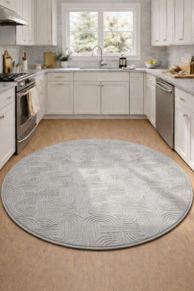 Raschel Carpet Premium Yuvarlak Yıkanabilir Leke Tutmaz Emboss Bohem Mutfak H...