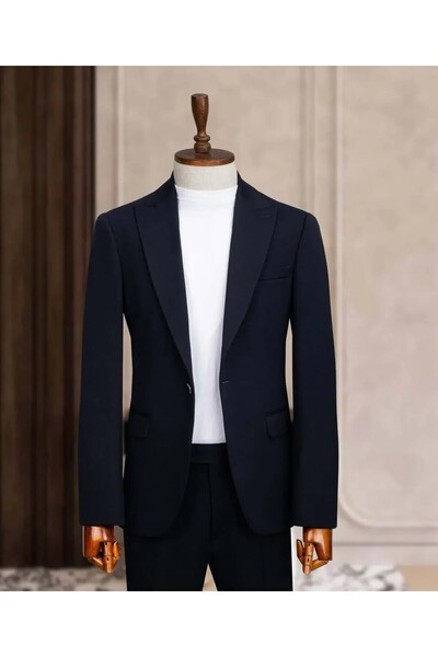 Ayber Men's Collection Men's Vest Set Sports Slim Fit Suit_Dark Blue