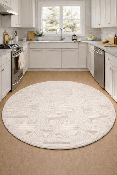Raschel Carpet Premium Yuvarlak Yıkanabilir Leke Tutmaz Emboss Bohem Mutfak H...