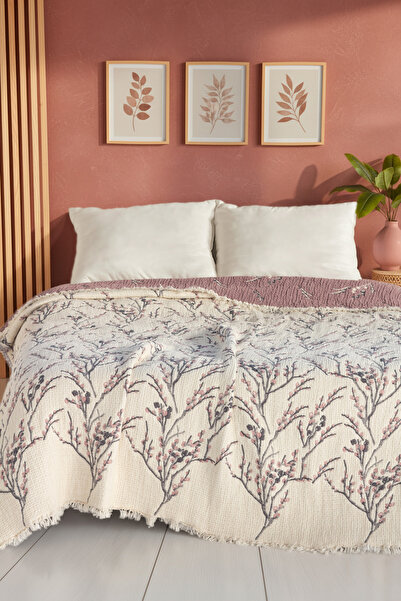 luxtex بطانية مزدوجة الجوانب، بنقش الصفصاف، 5 طبقات، بطانية موسلين محشوة، لحا...