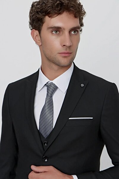 Ayber Men's Collection بدلة رياضية رجالية ضيقة ذات صدرية_أسود