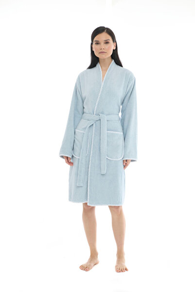 Seritaine Athena Kimono Women's Bathrobe - Blue 100% Cotton