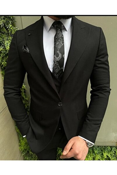 Ayber Men's Collection بدلة رياضية رجالية ضيقة ذات صدرية_أسود