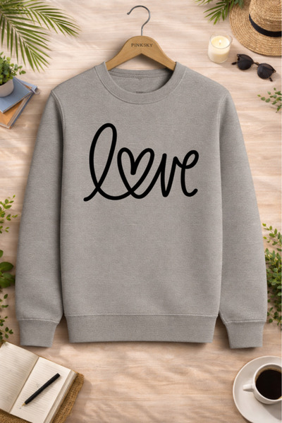 Pink Sky Unisex Printed Crew Neck Sweatshirt Oversized Cotton Daily Comfortable