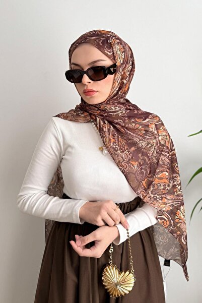 poplin KAHVE KİREMİT EBRULİ DESEN ŞAL