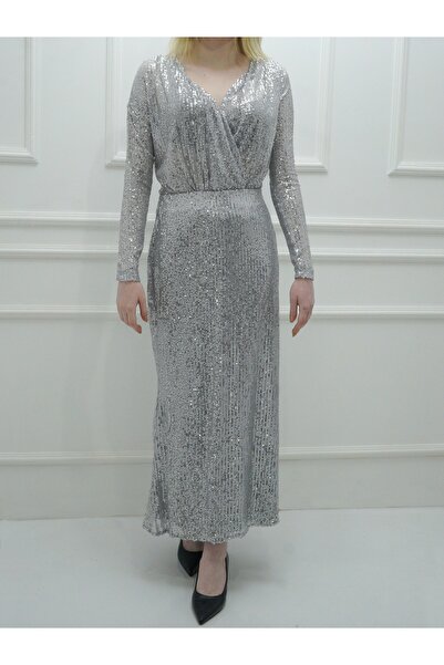 LÜKSERA Pullu Gri Astarlı Etek & V Yaka Bluz Takım – Şık ve Elbise Görünümlü ...