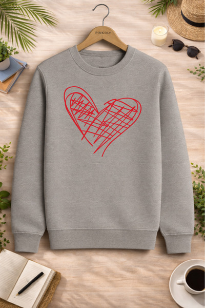 Pink Sky Unisex Printed Crew Neck Sweatshirt Oversized Cotton Daily Comfortable