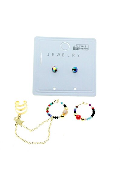 NKIE JEWELS Gold Color Round Cartilage Combination Asorti Bead Earring - 2850