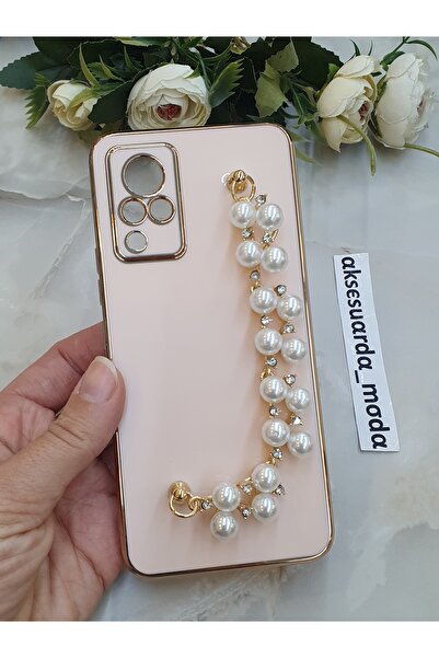 Aksesuarda Moda غطاء لامع متوافق مع هاتف VIVO V21 مصنوع من اللؤلؤ ومُقطع بالليزر