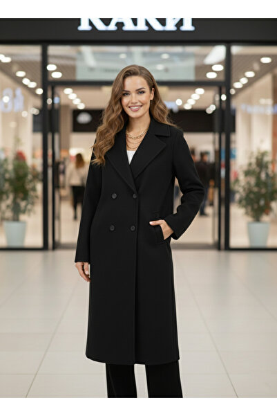 NEW JOURNAL Women's Black Oversized Long Cashmere Coat Per9678