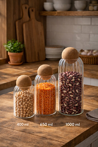 Mim Life وعاء زجاجي بغطاء من الفلين لتخزين الفاصوليا والمواد الغذائية