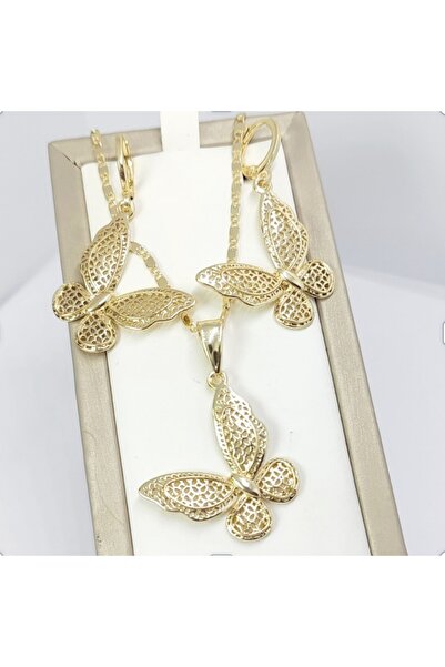 Milena 14k Gold Plated Set Model V3 - Chain Length 45cm / Earrings 2.3cm