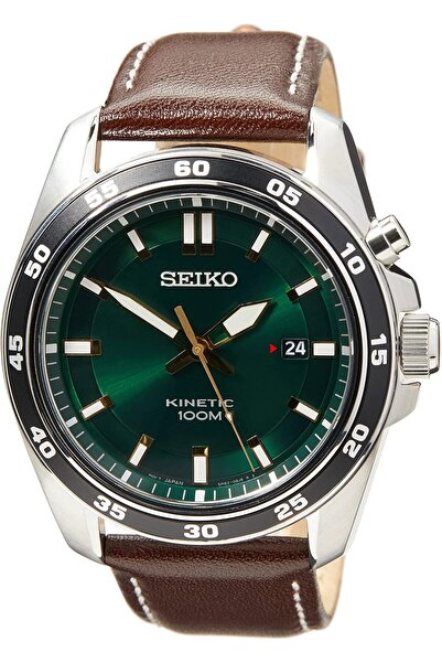 Seiko Mens Analogue Kinetic Watch with Leather Strap