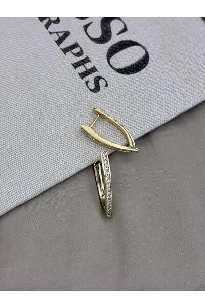 Hedef Bijuteri Gold Color U Shape Row Zircon Stone Detailed Earrings Cm100