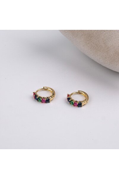 Butik XUping 14K Renkli Baget Taşlı Halka Küpe çap 1cm