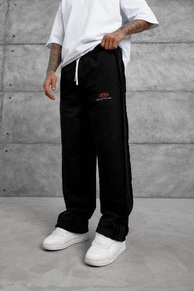 NOMARC Black Enjoy Printed Striped Detail Baggy Trackpants