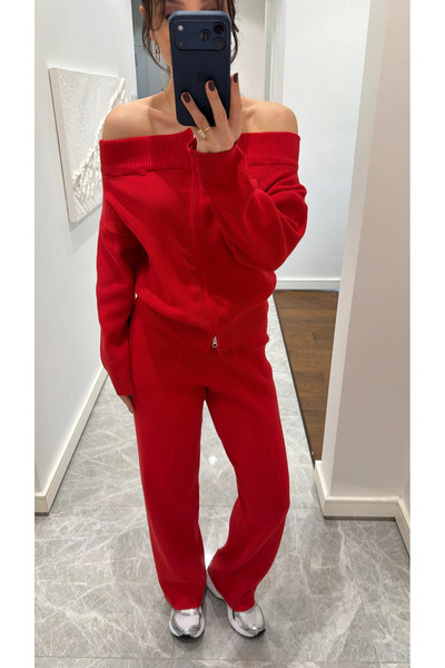 GND Madonna Collar Double Zipper Women's Knitwear Set