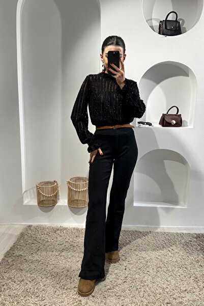 Noa&Noa Beli Fitilli İspanyol Paca Pantolon - Siyah SİYAH