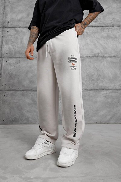 NOMARC Cream Printed Detail Baggy Trackpants