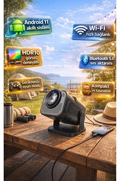 FaroxTech Full HD 1080P Destekli Android 11 Akıllı Projektör- Wi-Fi 6 Bluetoo...