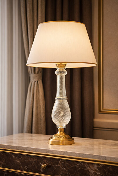 Lampada Zoa Gold Kaplama Kristal Modern Abajur - Krem Gold Detay