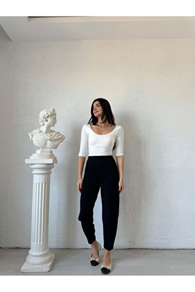 Bade Butik Siyah Beli Lastikli Şalvar Mona Pantolon