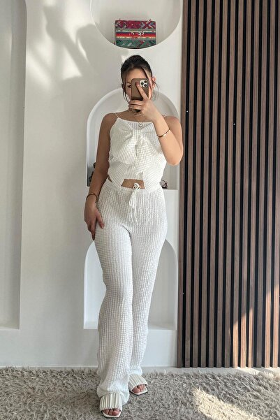 Noa&Noa Bel Ayarlamalı Bol Paça Gofre Pantalon - Ekru EKRU