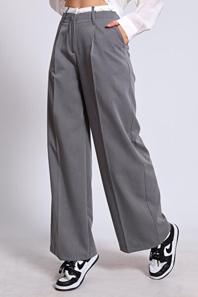 NEW JOURNAL Pantaloni de damă Antracit Poly viscoză din material tip stofă Cu...