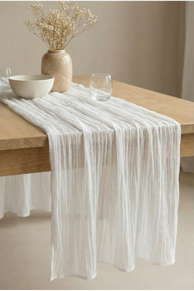 Wellstil Nuvé |   Runner alb din tul bumbac 100% în boemă, pentru organizarea...