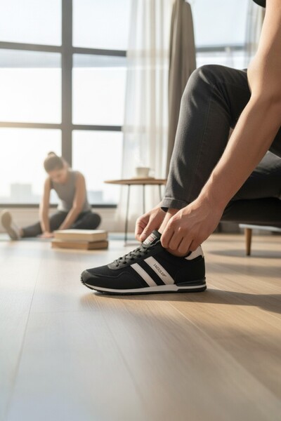 enoch Pantofi sport casual cu dungi albe pentru bărbați - Adidași confortabil...