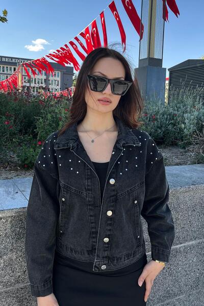 Noa&Noa Serpme Taşlı Gizli Cep Kot Ceket-Antrasit ANTRASİT