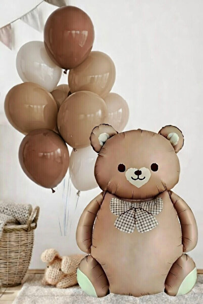 BALON DİYARI Set de 10 baloane din folie maro urs cu papion, bej nisip maro