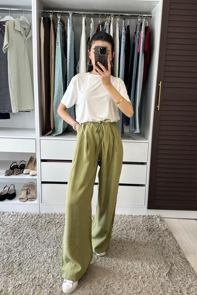 Crep بنطلون كتان باليزو مطوي عند الخصر - Çağla ÇAĞLA