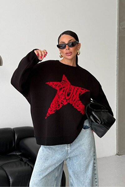 AKD Atelier Women's Black Sweater Oversized Knitted Crew Neck Off Shoulder St...