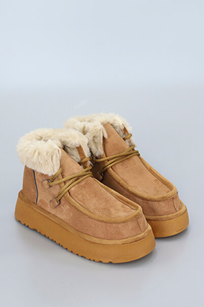 kajal ayakkabı Di̇ana Thick Laced Boots with Fur Detail