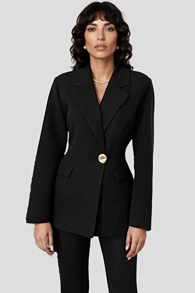 Trend Alaçatı Stili Women's Black Single Button Jacket Alc-X15034