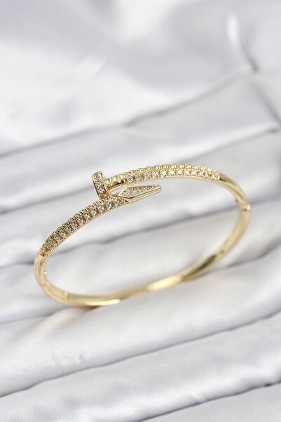 Clariss YRTCL Pirinç Gold Renk Zirkon Taşlı Çivi Model Kadın Kelepçe Bileklik