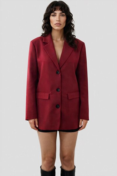 Trend Alaçatı Stili Women's Burgundy Three Button Long Premium Jacket Alc-X15026