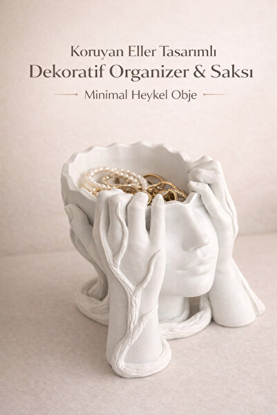 Yüzünü Kapatan Figür Dekoratif Saksı Organizer Mumluk Takılık | Estetik Ev Ofis Dekoru