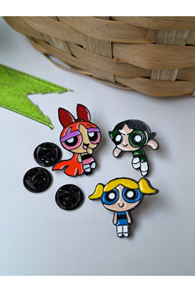 Esey Dizayn Powerpuff Girls 3lü Rozet Metal Broş - Yaka Rozet - Çanta Broş - ...
