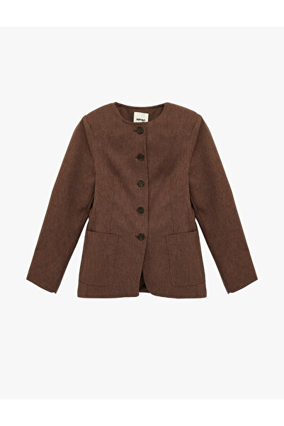 Koton Long Sleeve Crew Neck Pocket Detailed Buttoned Jacket