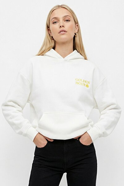 Rays Text Embroidered Hooded Sweat Ecru 0308