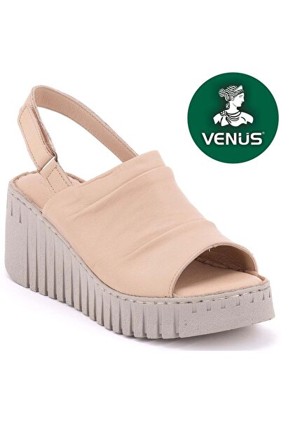 Venüs Trogi Genuine Leather Comfort Orthopedic Women's Sandals Beige