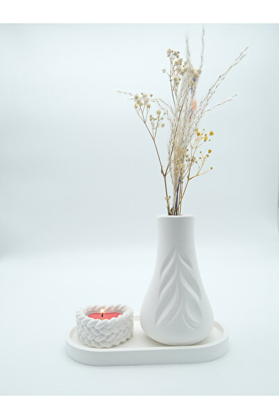 ATEŞLER HEDİYELİK طقم مزهرية صغيرة وحامل شموع أبيض للزينة