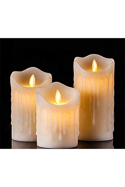 h homerest Titreyen Alevli Krem Erimiş Led Mum 3'lü Hareketli Alevli Eriyen Y...