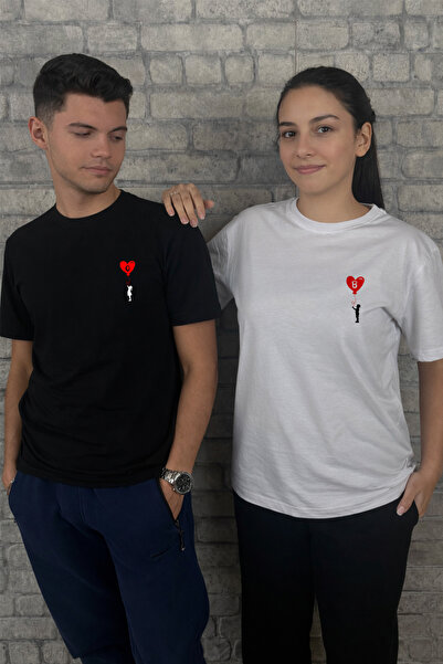 barsdepo Kişiye Özel Kalp Balonlu Harf Baskılı Tekli Tişört, Unisex Tişört Ye...